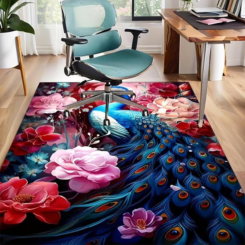 Peacock and Flowers 3D Rug for Bedroom Decor, Vibrant Peafowl Art Carpet, Luxury Interior Design Elements Skid Resistant Carpet