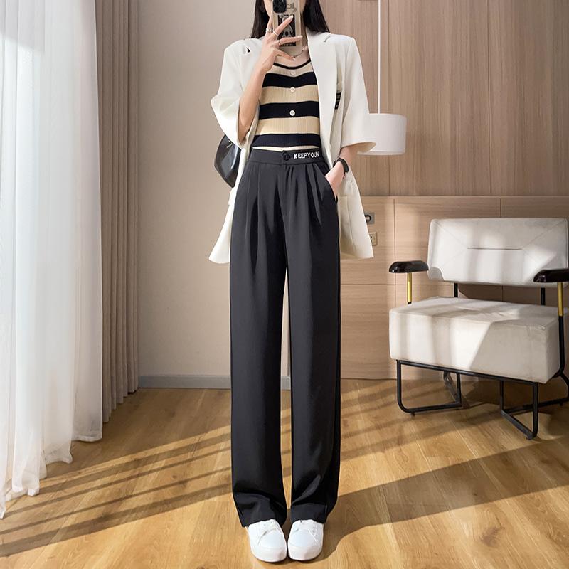 Spring and Summer Women's New High-end Wide Leg Pants Embroidered High Waisted Hanging Casual Straight Leg Pants