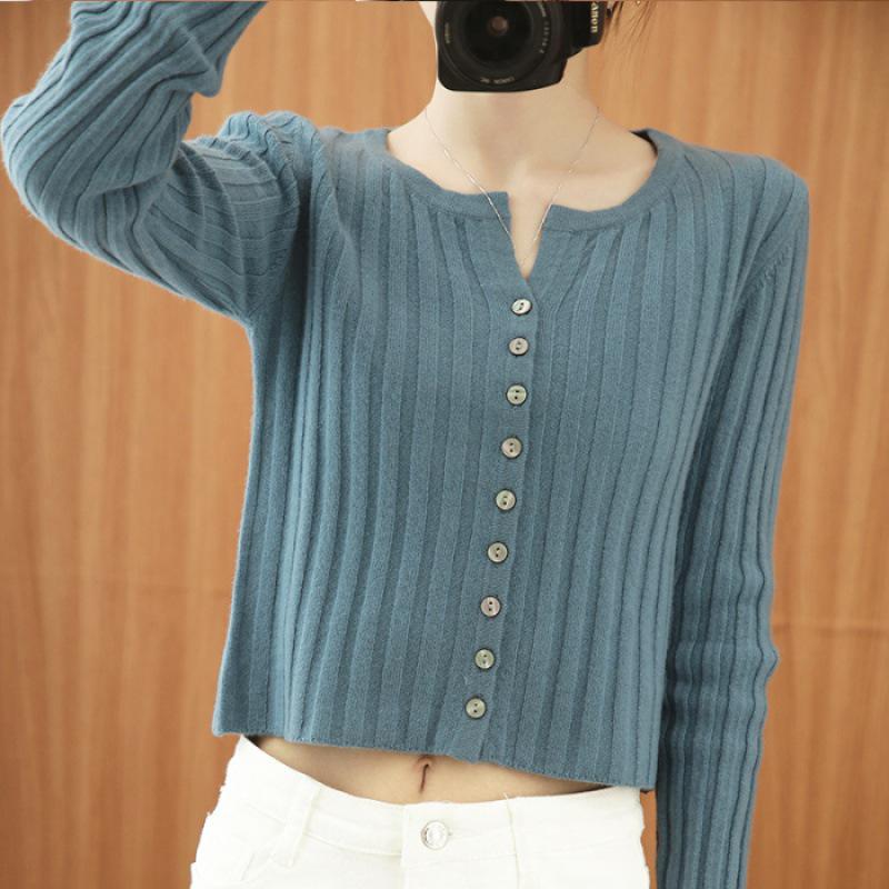 Women's Slimming Round Neck Knit Cardigan: Early Autumn Outerwear, Simple Inner Layer Jacket