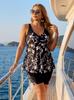 Großformat Damen Schwarzer Floral Tankini Rock Badeanzug