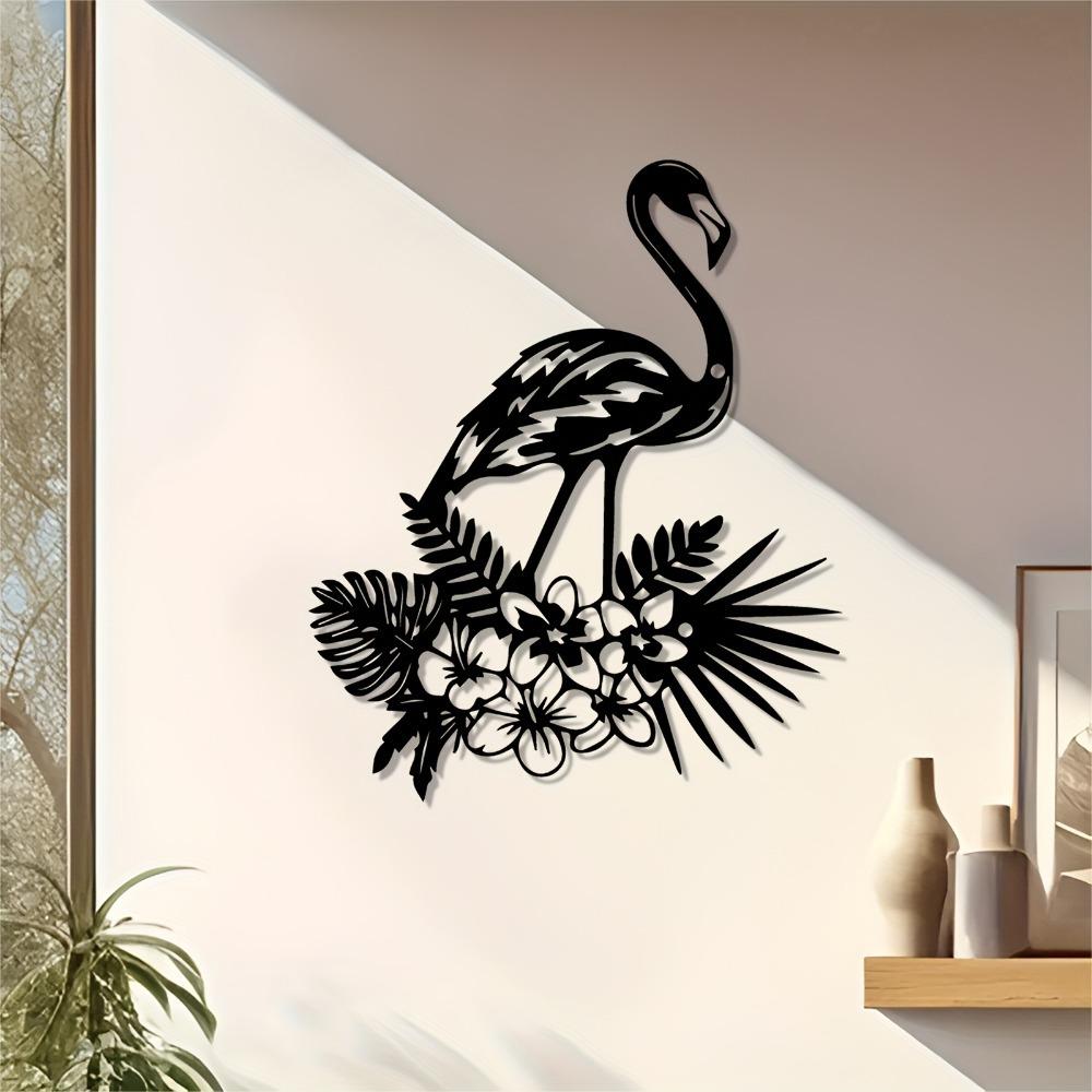 Chic Black Flamingo Palm Metal Wall Art, Modern Iron Statue Vertical Hanging for Living Room Office Bathroom Indoor Outdoor Decor Tropical Farmhouse