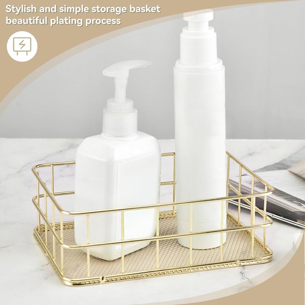 Desktop Metal Storage Basket, Gold Grid Storage Tray Small Wire Baskets Fruit Basket Metal Organizer Tray Home Decoration Ornaments, 6.7 X 4.7 X