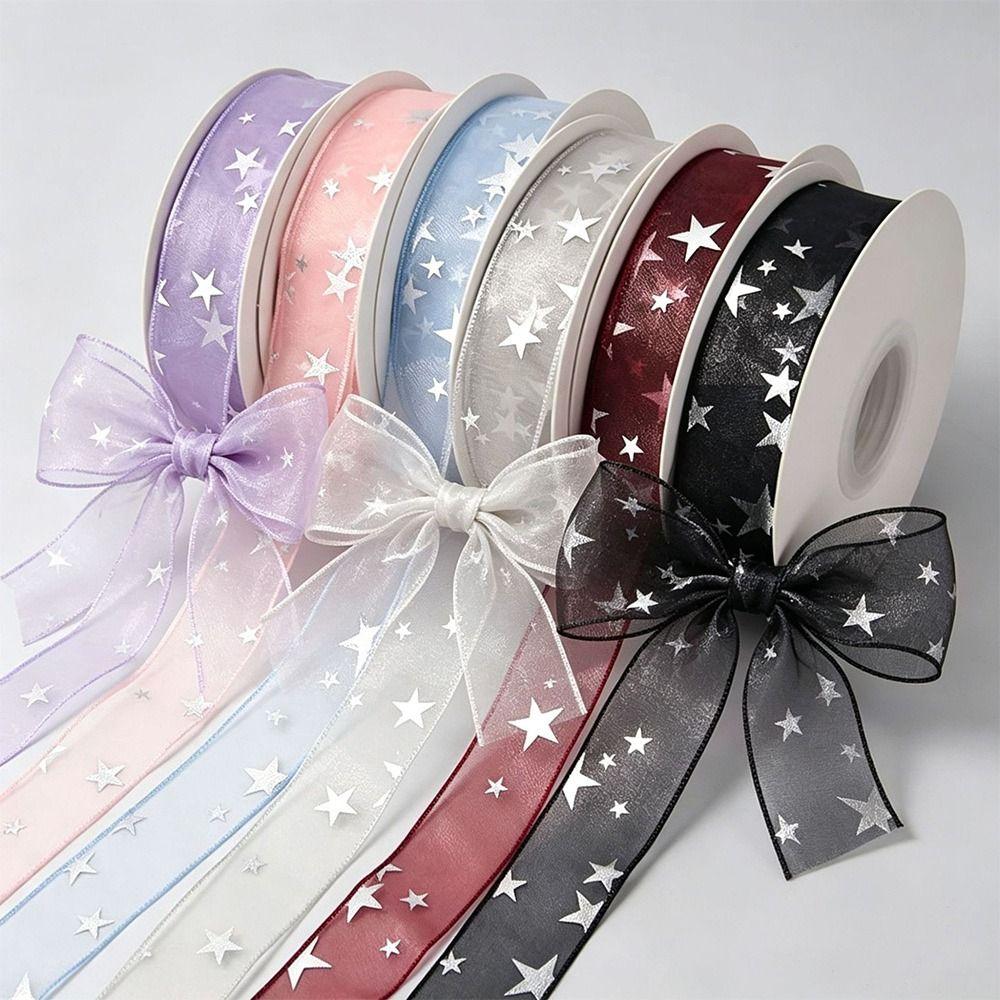2.5cm Star Silk Ribbon Polyester Floral Bouquet Ribbon Creative Gifts Packaging Material