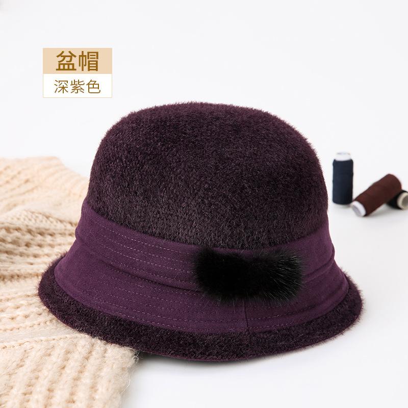 

Autumn and winter medium-sized elderly women s hats, grandma, mother-in-law rabbit fleece hats, thickened warm elderly basin hats one size fits all темно-фіолетовий колір