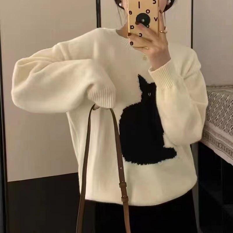 

Корейский сладкий свитер с рисунком кота, пуловер, женский осенне-зимний повседневный свободный вязаный пиджак, женские модные топы с длинными рукавами 29212 One Size орион