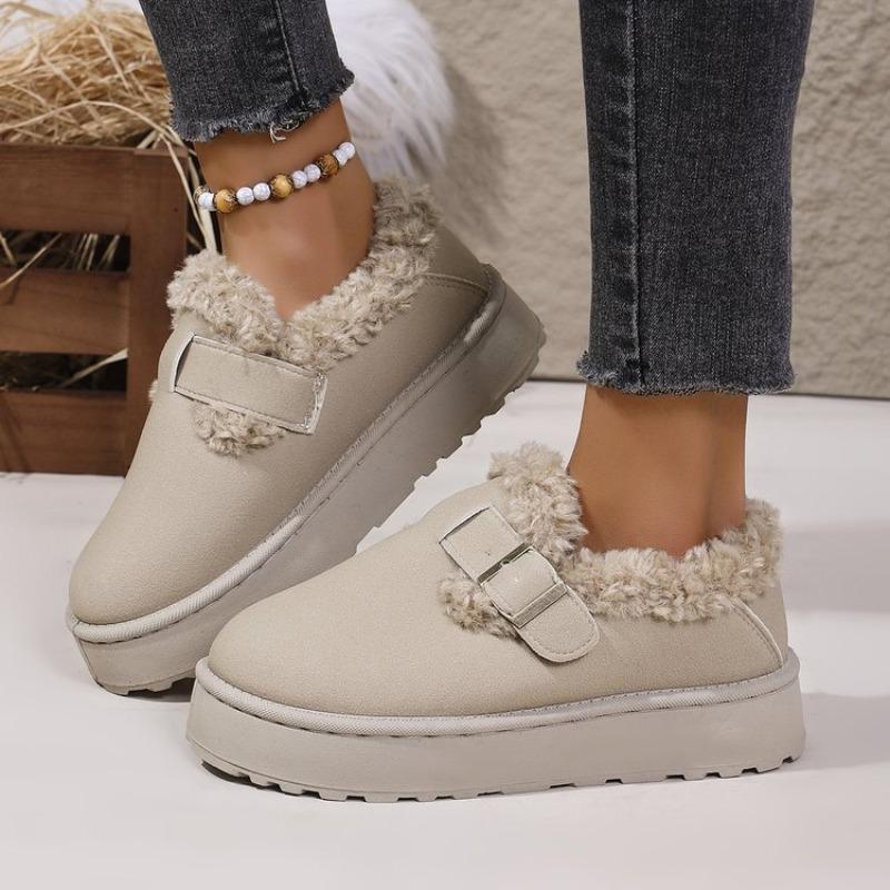 Fashion Buckle Platform Women Snow Boots Winter Comfortable Soft Short Plush Warm Shoes Women 2025 New Solid Color Ankle Boots Woman