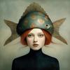 Surrealist Female Portrait Oil On Canvas Wall Art Fantastic Fantasy Fish and Girl Poster Printed Living Room Home Decor