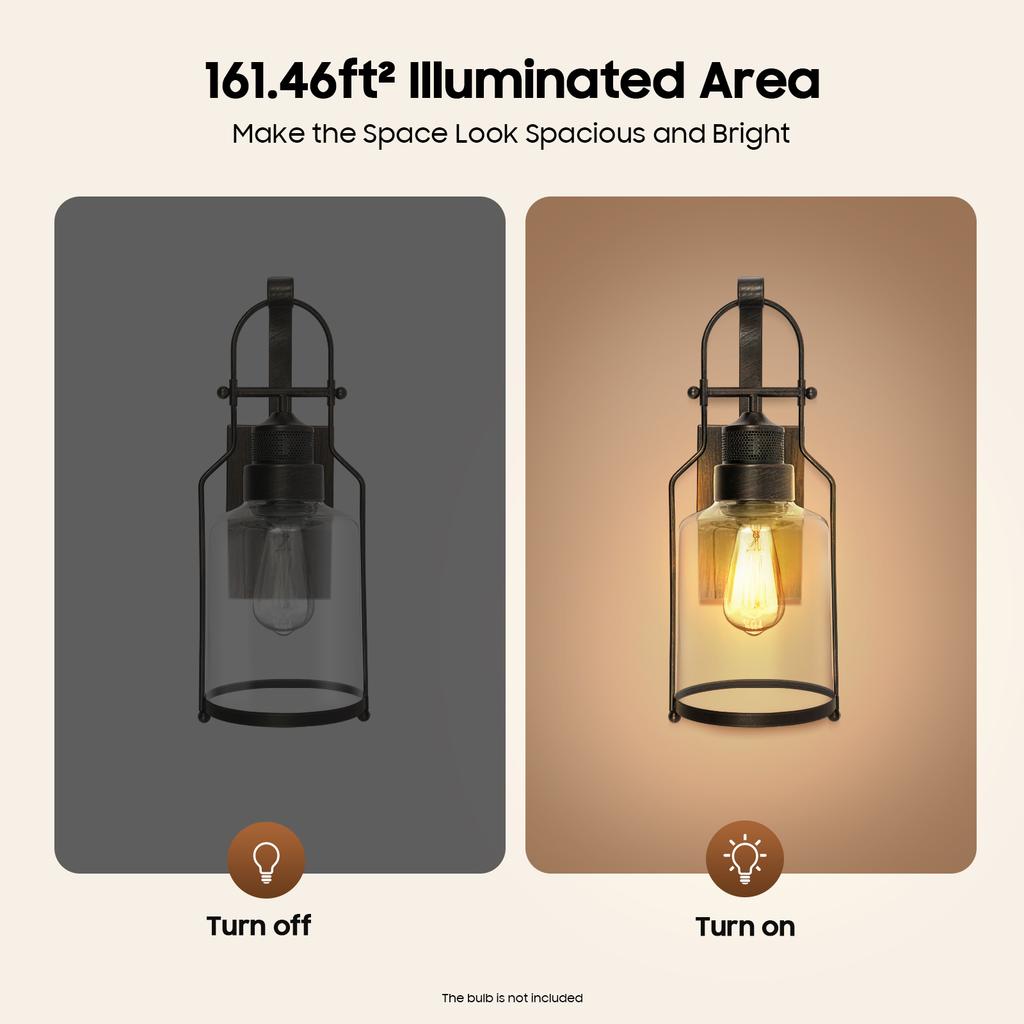 Vintage Industrial Wall Lamp Rust Iron Glass Shade for Bedroom Living Room Bar Cafe Indoor Lighting E26 E27 Base