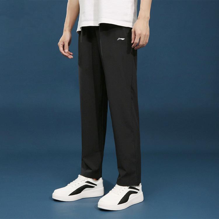 Li Ning Sports Lifestyle Series Solid Color Elastic Waist Straight Leg Knitted Sports Pants Men Bottoms Black AYKSC49-1