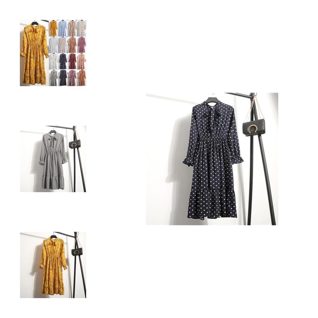Elegante Abito Lungo Maxi Floreale in Chiffon a Maniche Lunghe da Donna per la Primavera 2018, Casual, da Festa, Vintage, Boho, in Colori Affascinanti