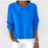 New Women's Autumn and Winter Collar Solid Color Top, Loose Casual V-neck Long-sleeve Sweater, European and American Ruffled Knit Sweater