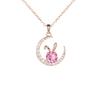 Women's Light Luxury S925 Silver Necklace with Pink Moissanite Rabbit Pendant - Jade Rabbit Zodiac Design