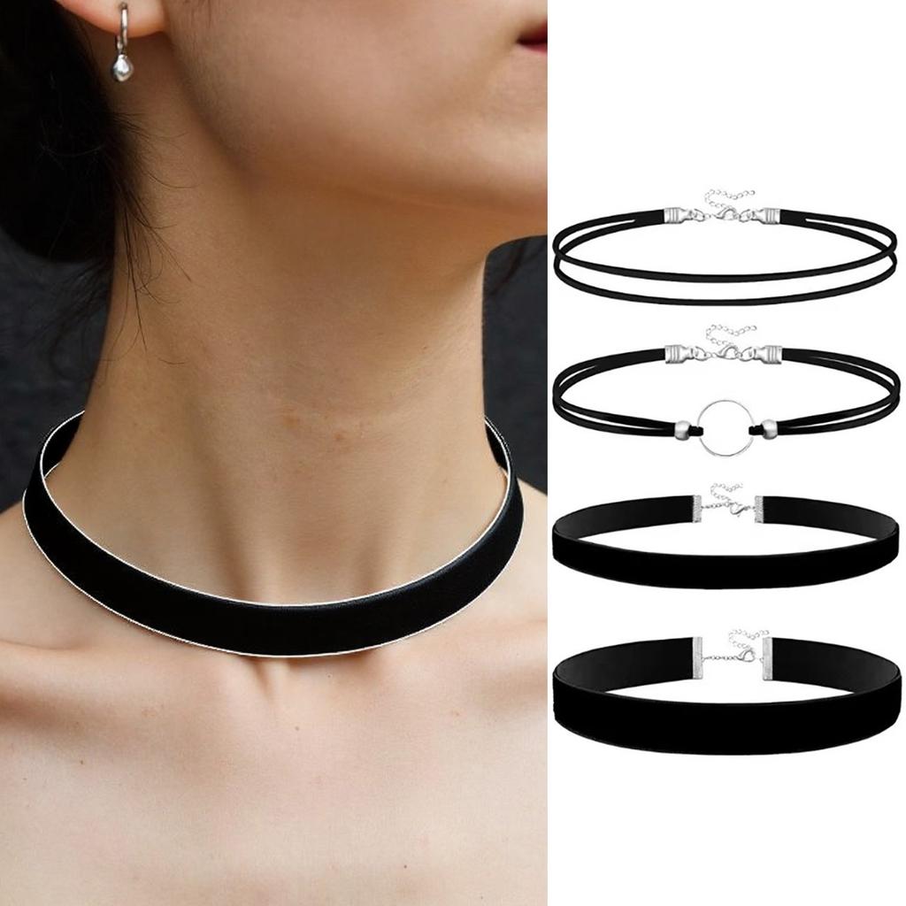 Double Layer Black Fabric Necklace Set Adjustable Lightweight Jewelry For Sensitive Skin And Stylish Outfits