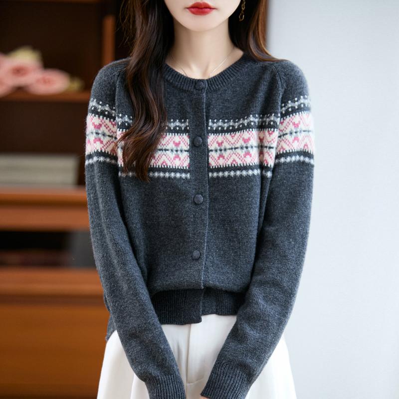 

QingHe Cashmere Женский кардиган из 30% кашемира - Мягкий и теплый свитер из шерстяной смеси L