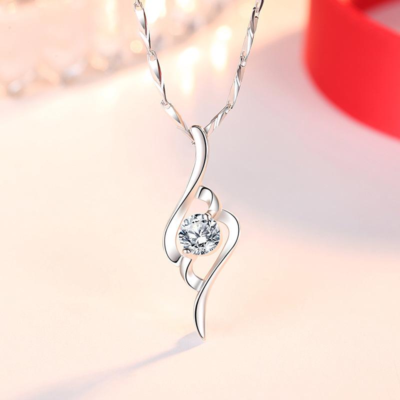 

Cupid s Arrow Pendant Necklace 925 Sterling Silver Blue Diamond Zircon French Style Elegant Jewelry for Women 925 белый