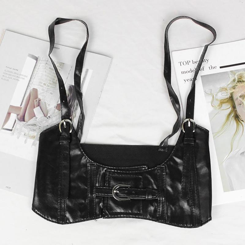

Жіночий сексуальний шкіряний еластичний широкий поясний ремінь Waspie Corset Cinch Underbust чорний