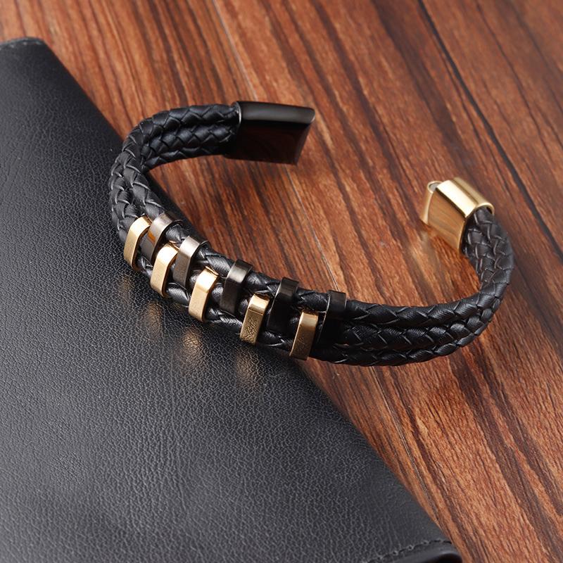 New Trendy Chain Men Bracelet Classic Stainless Steel Multilayer Braided Rope Leather Bracelet For Men Charm Jewelry Gifts
