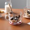 Große japanische Frühstückstasse aus gehärtetem Glas mit Bambusdeckel & Holzlöffel