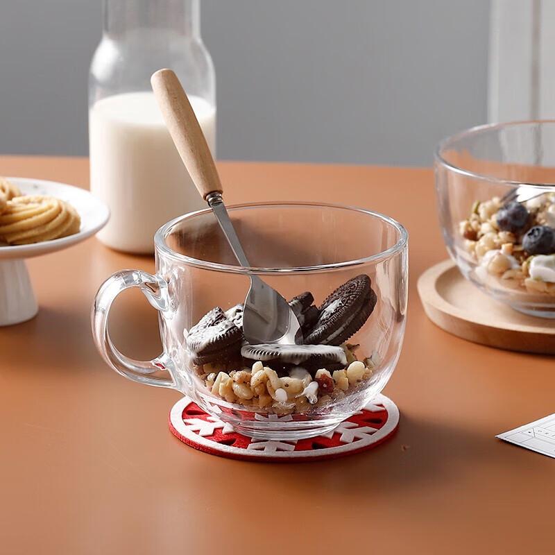 Große japanische Frühstückstasse aus gehärtetem Glas mit Bambusdeckel & Holzlöffel