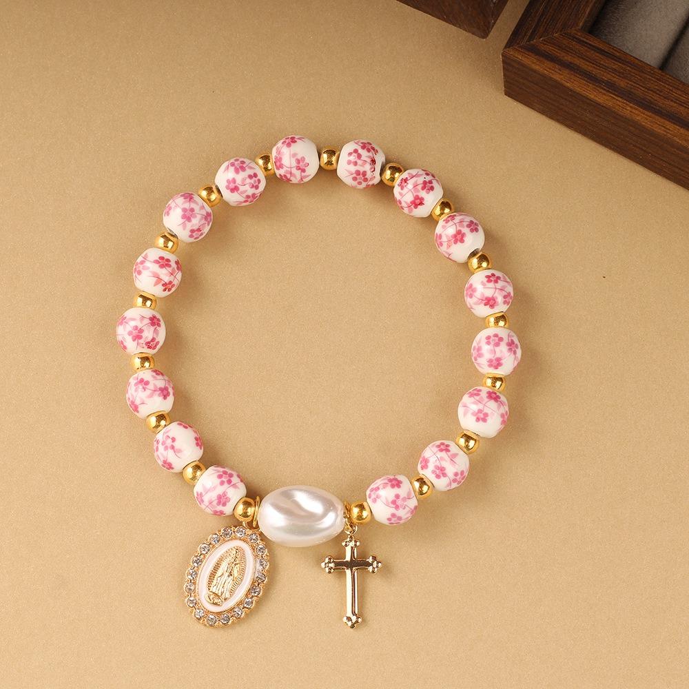 Metal Beaded Elastic Beads Bracelets Bow Ceramics Bracelet Trendy Women Bangle Girls