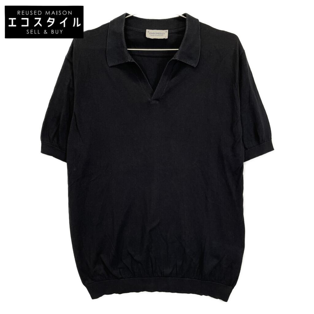 JOHN SMEDLEY SYRES Black Cotton High-Gauge Knit Skipper Shirt tops L blackUsed