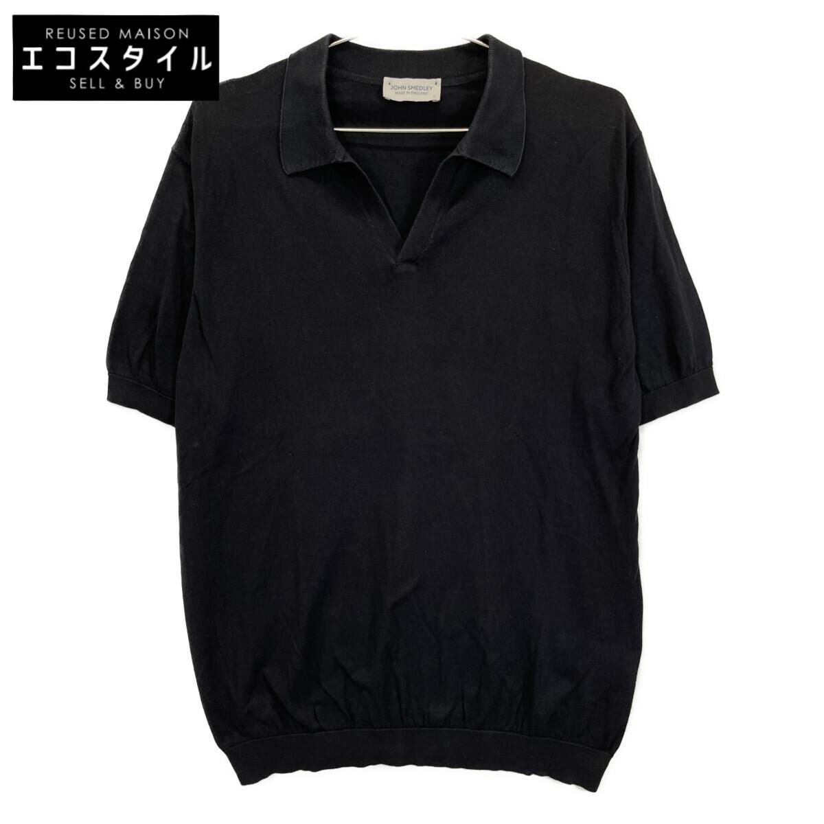 

JOHN SMEDLEY SYRES Black Cotton High-Gauge Knit Skipper Shirt tops L blackUsed