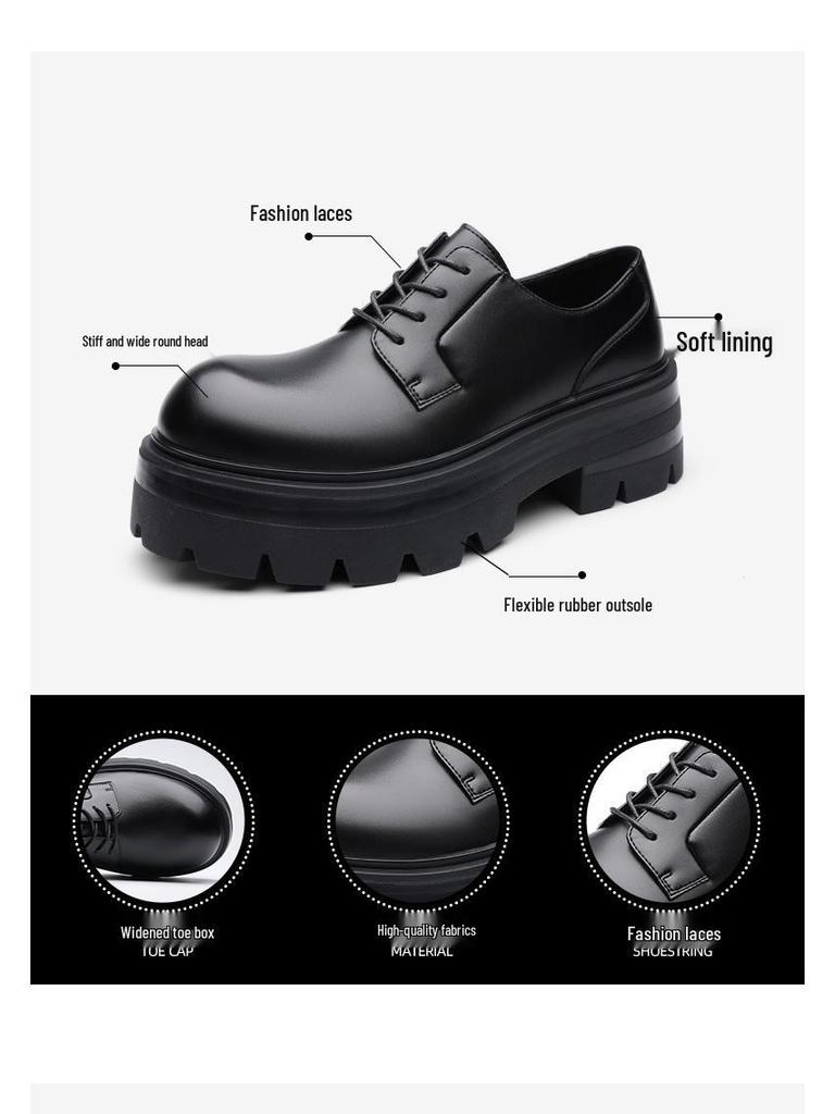 Herren Schwarze Leder Schuhe mit Höhenerhöhung - Dicke Sohle, Big-Toe-Design, Ideal für Hochzeiten und Geschäft.