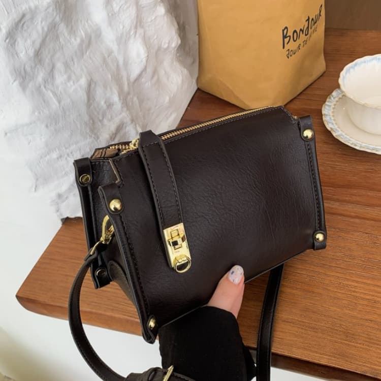 Soft leather lock square box messenger bag women's shoulder bag