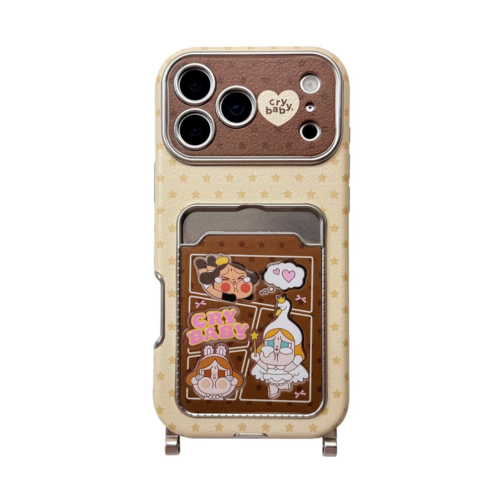 Kawaii Cartoon Cry Girls Kartenhalter Handyhülle Für iPhone 16 Pro 14 15 17 Pro Max Hülle mit Handschlaufe Niedliche Schutzhüllen