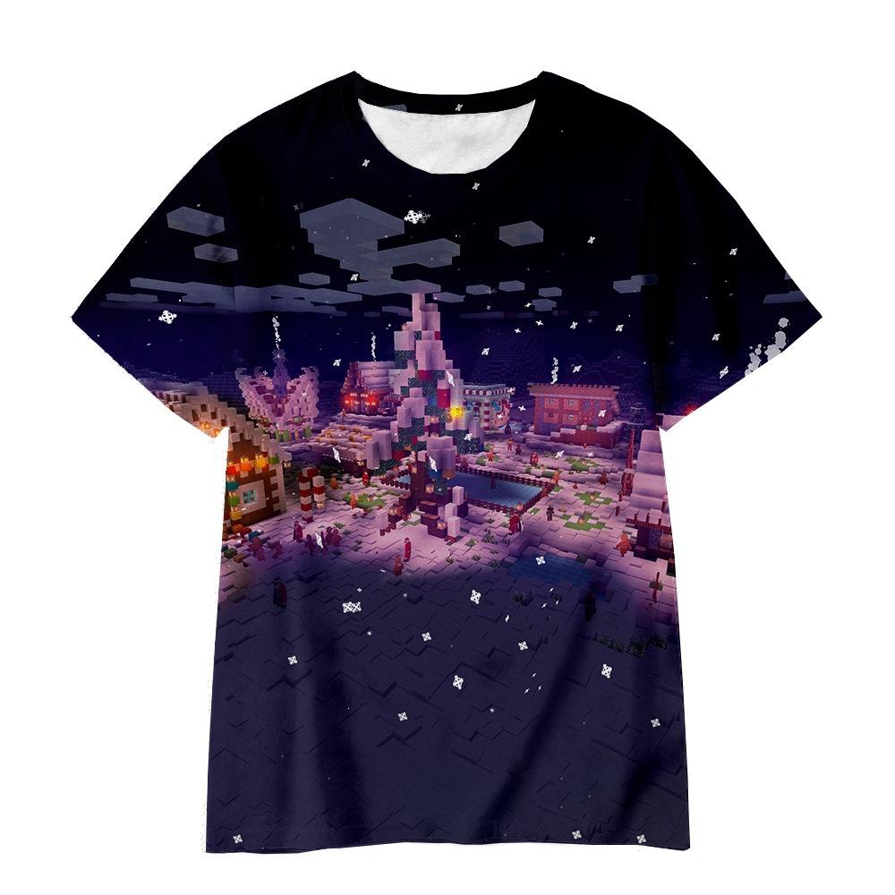 2026 Cross-border Amazon Short Sleeve Cartoon Minecraft 3D Digital Printing Crew Neck Loose Short Sleeve T-Shirt Factory