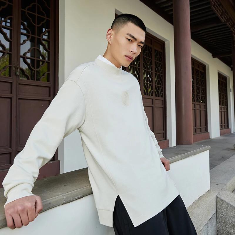 Li-Ning X Jackie Chan Co-Branded Kung Fu Series Pure Color Loose Round Neck Pullover Sweatshirt Unisex Tops White AWDS301-1