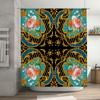Vintage Baroque Floral Printed Shower Curtain for Bathroom Decor Black Background with Gold Trim.