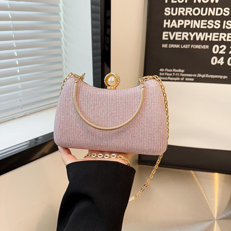 Hot Sell Shimmery Plain Bodied Box Style Handheld Evening Bag Pearl Butt Exudes Clean Elegant Ladylike Grace At Parties