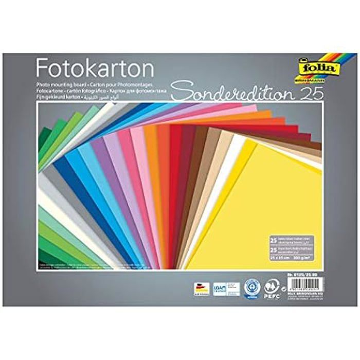 Mélange de Carton Photo - FOLIA - 6125/25 - 25 Feuilles Assorties - 300 g/m² - 25 x 35 cm