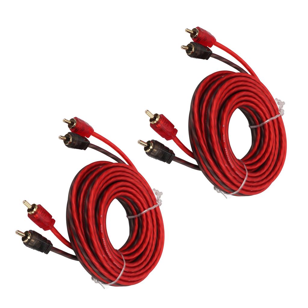 2pcs Car RCA Cable Male to Male 5m Long Universal Rubber Coated High Conductivity for Stereo System