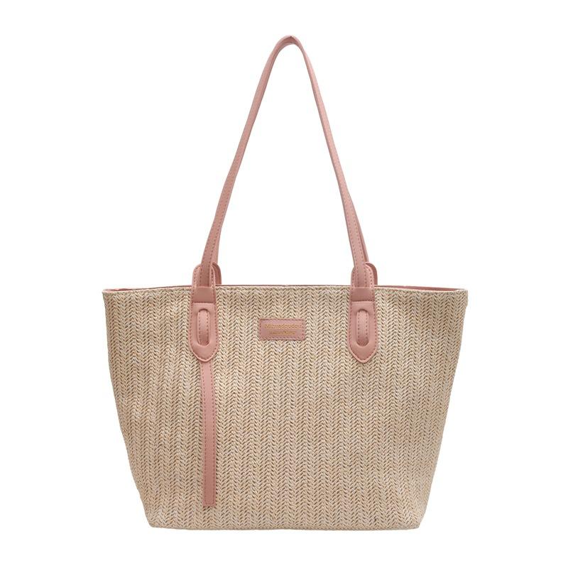 

Students carry large-capacity bags in class Women s simple leisure commuter tote bag Summer woven shoulder bag розовый