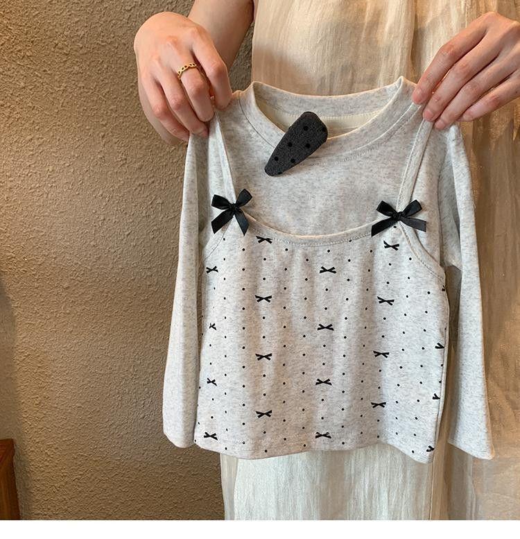 Girls' Polka Dot Bow Flared Pants & Long-Sleeve Top Set