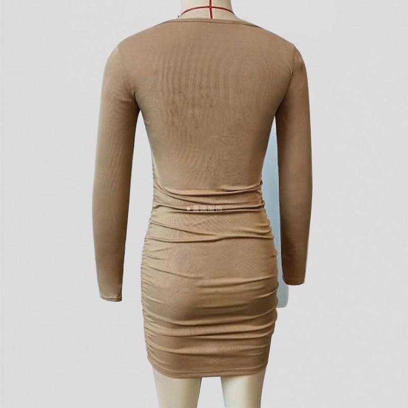 Women's Spring Design Sense Hollow Pure To Fold Drawstring Hanging Neck Long-sleeved Dress