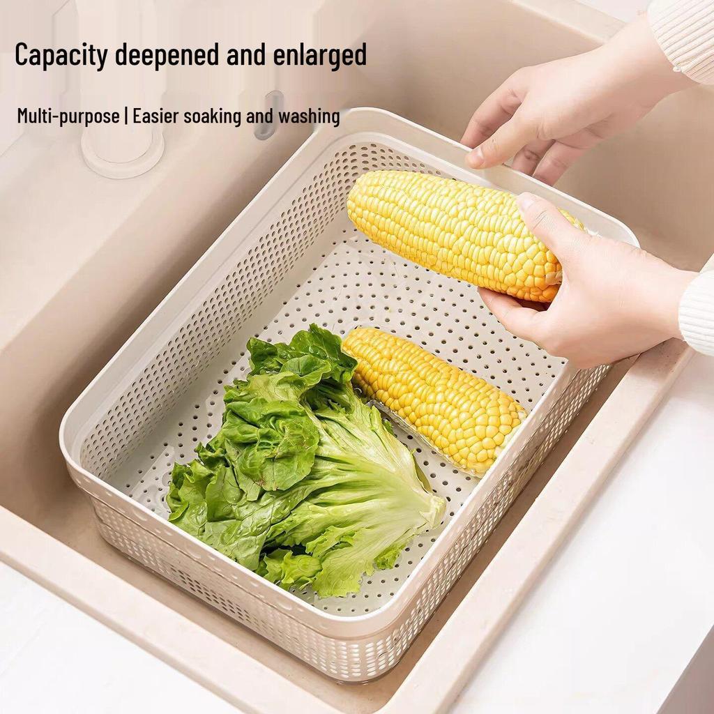 Multi-Functional Double-Layer Kitchen Draining Basket for Dishwashing and Vegetable Cleaning