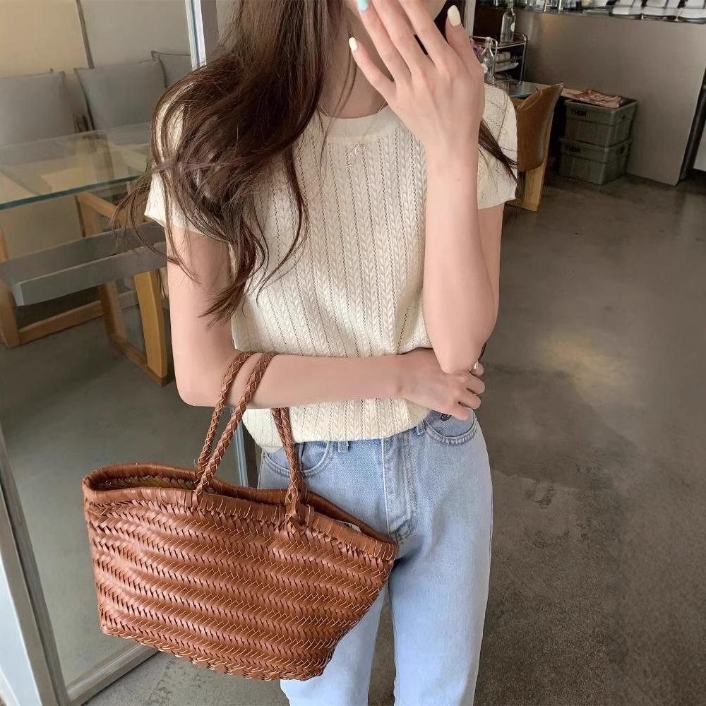Korean Style Twist Hollow Knitted Short Sleeve Women's Spring/Summer 2025 Top