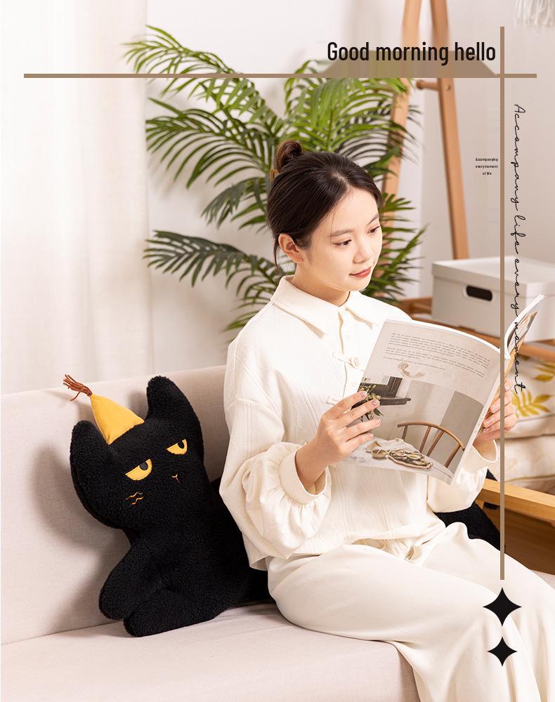 Black & White Coco Cat Plush Pillow - Cute Kitten Cushion & Sofa Backrest