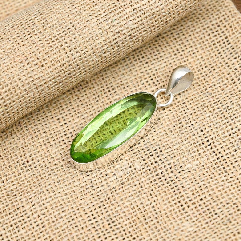 Green Amethyst Gemstone Handmade 925 Solid Sterling Silver Jewelry Lovely Pendant For Women