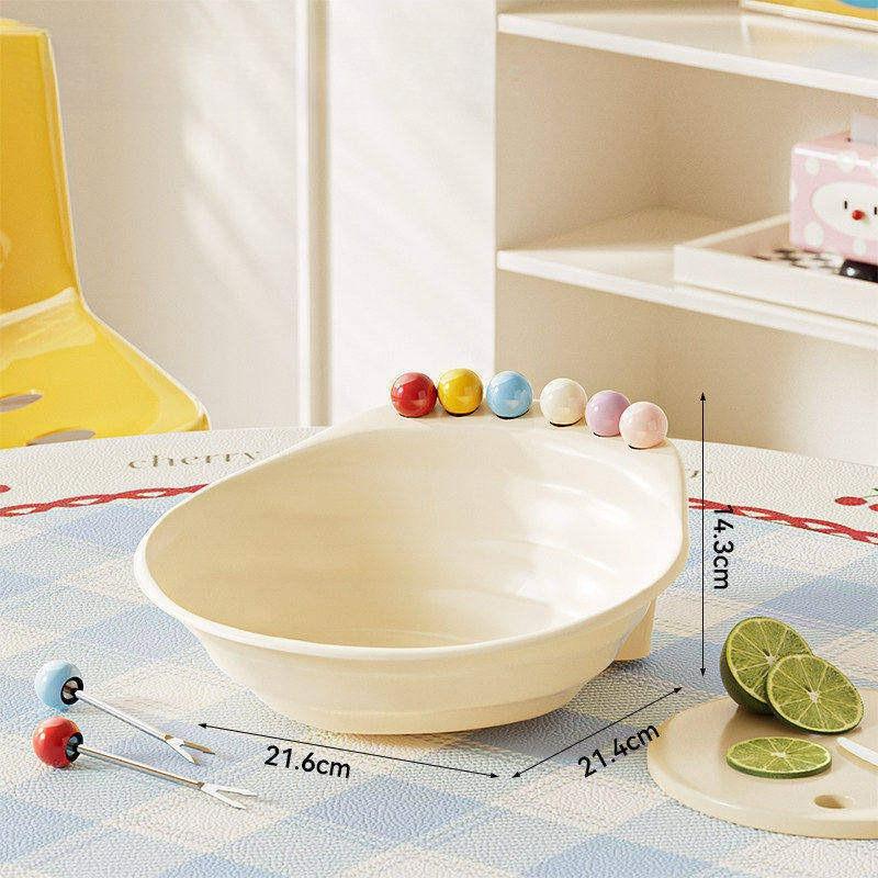 Dopamine Thread Fruit Plate Household Snack Plastic Tray Stainless Steel Fruit Fork Set For Living Room Tea Table