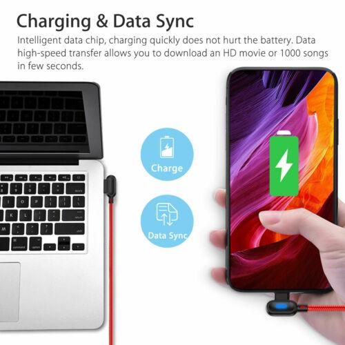 2M Double Bend 90° Right Angle Micro USB Type-c For Apple Interface LED Fast Charging Data Cable