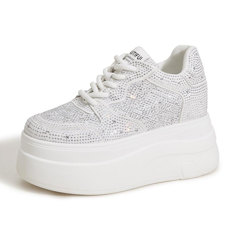 

Little white shoes women s 2025 new summer muffin thick-soled inner height-increasing women s shoes rhinestone mesh breathable versatile casual shoes 34