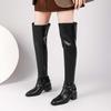 Krazing Pot Cow Split Skin Autumn Round Toe Winter Shoes Med Heels Equestrian Boots Big Size 45 Size 44 Size 46 Women Keep Warm Over-the-knee Boots
