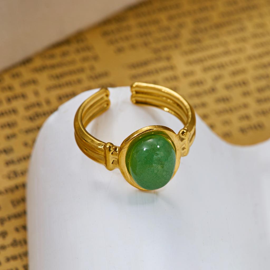 Stainless Steel French Vintage Ethnic Color Gemstone Ring for Women Punk Personality Stackable Open Finger Ring Hand Jewelry