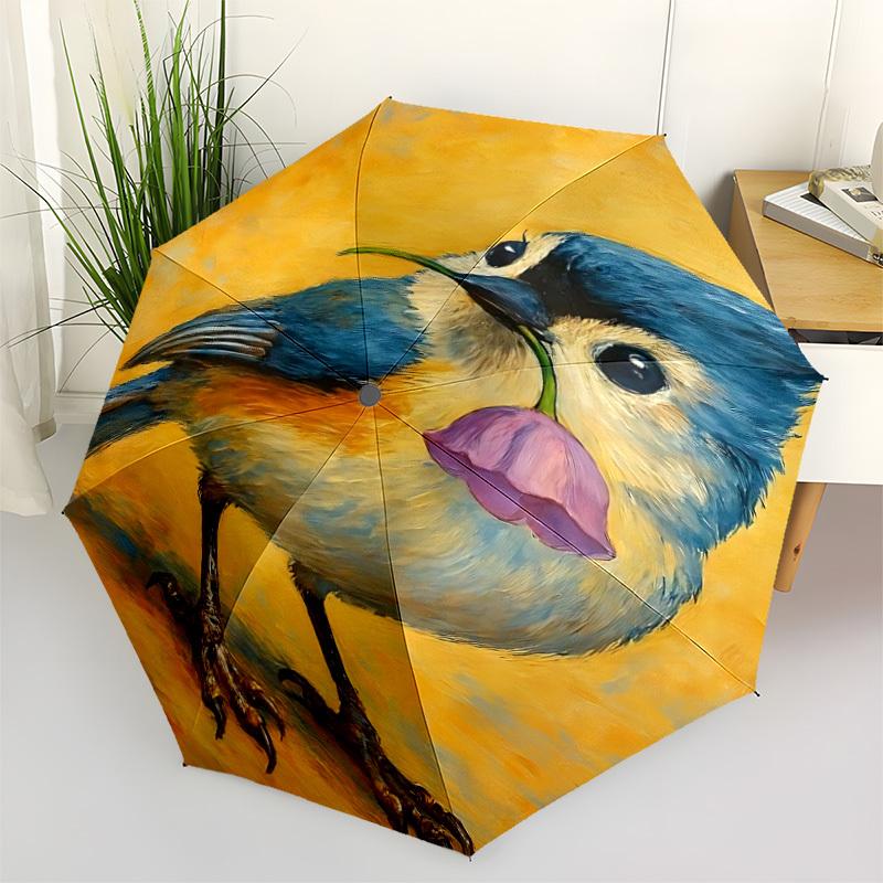1pc Bird Flower Automatic Open/Close Umbrella Compact Folding Umbrella, All-Season Portable Umbrella for Women/Men F1124245