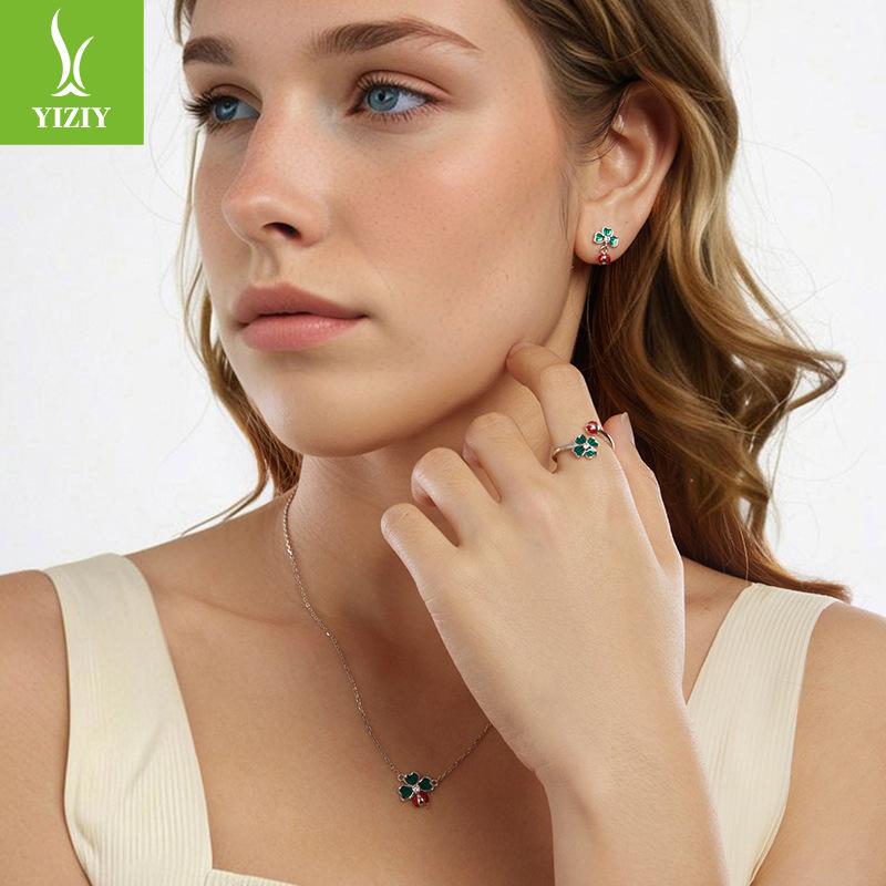 S925 Sterling Silver Spring Four-Leaf Clover Ladybug Jewelry Set Fresh Women'S Niche Light Luxury