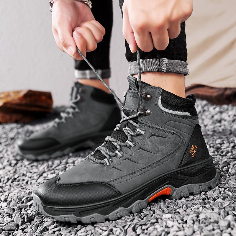 High Top Workwear Boots Men's Shoes Retro Classic Thick Sole Autumn Winter Wear-resistant Hiking Shoes Comfortable Sports Shoes